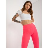 Fashion Hunters Basic fluo pink ribbed cotton leggings Cene