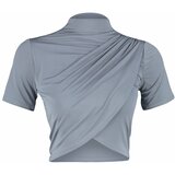 Trendyol Gray High Neck Short Sleeve Draped Crop Blouse Knitted Blouse Cene