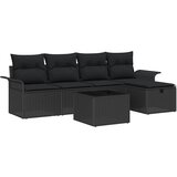 vidaXL Vrtna sedežna garnitura z blazino 6 pcs Črna Poly ratan, (5000154236) | Shoptok.si