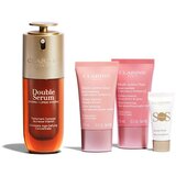 Clarins Double Serum & Multi-Active Collection set: serum za obraz Double Serum 50 ml + dnevna krema za obraz Multi-Active Jour 15 ml + nočna krema za obraz Multi-Active Nuit 15 ml + podlaga za ličila SOS Primer 5 ml + rdeča kozmetična torbica za ženske | Shoptok.si