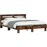 vidaXL Posteljni okvir z vzglavjem dimljen hrast 140x200 cm inž. les | Shoptok.si