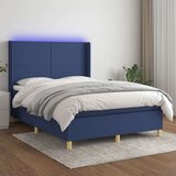  Box spring postelja z vzmetnico LED modra 140x200 cm blago, (20893643) Cene