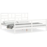 The Living Store Posteljni okvir z vzglavjem bel 200x200 cm trden les - Posteljni Okvir, (21523974) | Shoptok.si