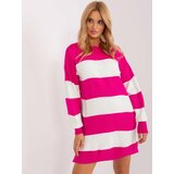 Fashion Hunters Fuchsia and ecru loose, striped knitted sweater Cene