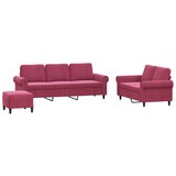  3-dijelni set sofa s jastucima crvena boja vina baršunasti | shoptok.hr