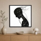 Wallxpert uramljena slika na platnu Cc-K-Sy-1026, crna silueta pognute figure od linija na beloj pozadini, 60 x 60 cm Cene