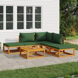Maison Chic Seti vrtnega pohištva - Vrtna garnitura - Vrtni pohištvo set 6-delna z zelenimi blazinami trden les, (21808695) | Shoptok.si