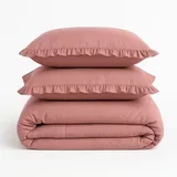 Rožnata enojna posteljnina iz renforce bombaža 140x200 cm Ruffle Striped –