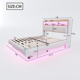 Lumor Postelja za odrasle 140x200 cm iz lanenega blaga – vzglavje za shranjevanje z LED in vtičnicami – bež, (22150885) | Shoptok.si