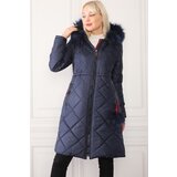 Dewberry Z6646 DEWBERRYN FUR POMPOM LADIES' COAT-NAVY BLUE | shoptok.hr