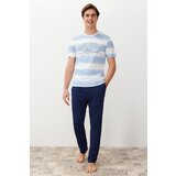 Trendyol Men's Blue Regular Fit Striped Knitted Pajama Set cene