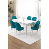Hanah home trpezarijski set Pir, sto i 6 stolica, bela ploča, tirkizna tkanina Babyface | Eponuda.com