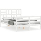  The Living Store Posteljni okvir z vzglavjem bel 120x200 cm trden les - Posteljni Okvir, (21496720) | Shoptok.si