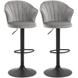  Set 2 okretne barske stolice s naslonom baršun podesiva visina sive 54x56x91-111 cm Cijene