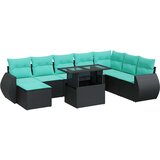  Vrtna garnitura - 9-dijelni set vrtnih sofa poliratan i bagrem s jastucima crni - Crna sa spremištem 1 | shoptok.hr