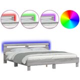 Furnova Posteljni okvir z vzglavjem in LED siva sonoma 200x200 cm, (21941250) | Shoptok.si