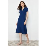Trendyol Navy Blue Polo Neck Skater/Waist Opened Cotton Stretchy Knitted Midi Dress Cene