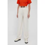 Emporio Armani Lanene hlače za žene, boja: bež, ravni kroj, visoki struk