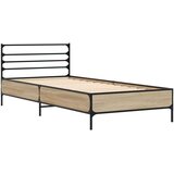 vidaXL Posteljni okvir sonoma hrast 75x190 cm inženirski les in kovina | Shoptok.si