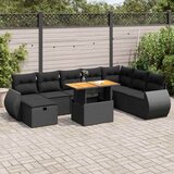 Maison Chic Seti vrtnega pohištva - Vrtna garnitura - Vrtni pohištvo set z blazinami 9-delna črn ratan/akacija, (21796210) | Shoptok.si