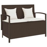 vidaXL Vrtna klop za shranjevanje z blazino Brown Poly Rattan | Shoptok.si