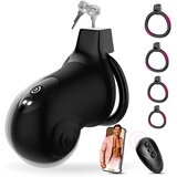 SuperLove LockHim Vibrating Silicone Chastity Cock Cage with Remote & App Black Cijene