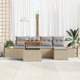 vidaXL 6-delni vrtni sofa komplet s prevlekami Bež Poly Rattan | Shoptok.si