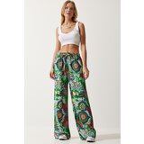  Women's Green Orange Patterned Flowing Viscose Palazzo Trousers | Shoptok.si