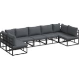 vidaXL Vrtna sedežna garnitura 7 pcs Črna 353 x 141.5 x 71 cm Aluminij | Shoptok.si