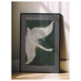 Wallxpert uramljena slika 115232, The White Swan Hilme af Klint, beli labud na tamnoj pozadini, 50 x 70 cm, crni ram Cene