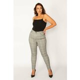 Şans Women's Plus Size Gray Checkered 5-Pocket Trousers Cene