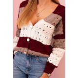 Kesi Włoski Ladies' striped openwork sweater with a V-neck burgundy + light beige | ePonuda.com