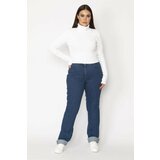 Şans Women's Plus Size Navy Blue High Waist 5 Pocket Lycra Jeans Cene