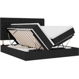 vidaXL Krevet s LED trakama s uzglavljem Crna 180 x 200 cm tkanina - Crna 180 x 200 cm Dizajn s jastučićima | shoptok.hr