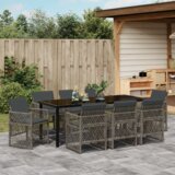vidaXL 9-dijelni vrtni blagovaonski set s jastučićima siva poliratan, vrtni stol crn 200x80x73 cm temperirano staklo | shoptok.hr