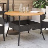  Vrtna miza z leseno mizno ploščo črna Ø110x71 cm poli ratan | Shoptok.si