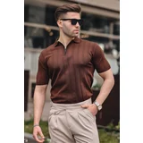Madmext Men's Brown Polo Collar Zippered T-Shirt 6355