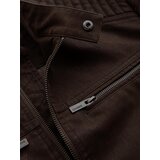 Ombre men's retro biker jacket with stand-up collar - brown | ePonuda.com