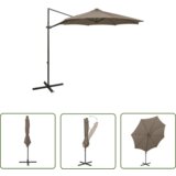  The Living Store Vrtni senčnik z LED lučkami taupe 300 cm - Previsni Senčnik, (21742650) Cene