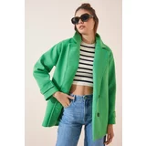 Happiness İstanbul Women's Green Double Breasted Stamped Coat