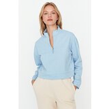 Trendyol Blue Zipper Detailed Knitted Sweatshirt Cene