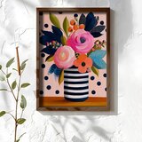 Wallxpert uramljena MDF slika NAL021-46, buket ruža u prugastoj vazi na roze pozadini sa tačkicama, 35,5 x 47 cm Cene