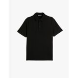 Koton Collared T-Shirt Button Detailed Short Sleeve Textured cene