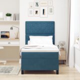 Krevet na podlozi s madracem i LED svjetlom tamnoplave boje 90x190 cm od baršuna | shoptok.hr