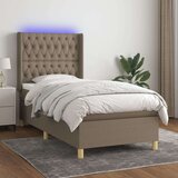 vidaXL Krevet box spring s madracem LED smeđesivi 100x200 cm tkanina | shoptok.hr