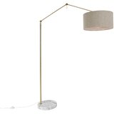 QAZQA Stoječa svetilka v zlati barvi s senčnikom iz bukleja taupe 50 cm nastavljiva - Editor | Shoptok.si