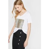 Koton Women's Ecru V-Neck Short Sleeve Printed T-Shirt | Shoptok.si
