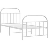 vidaXL Kovinski posteljni okvir z vzglavjem in vznožjem bel 90x190 cm | Shoptok.si