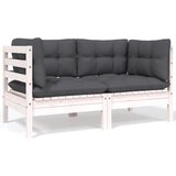 The Living Store Vrtni kavč dvosed z blazinami bela trdna borovina - Vrtni Dvosed, (21479462) | Shoptok.si