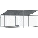  Pasji boks s streho in vrati siv 4x2x2 m pocinkano jeklo | Shoptok.si